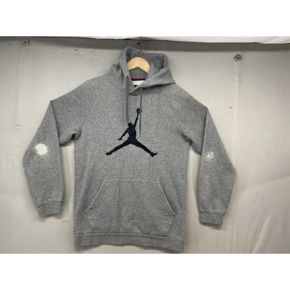 Nike Air Jordan Sweatshirt Hoodie Mens SMALL Gray Black‎ Jumpman Logo Pocket